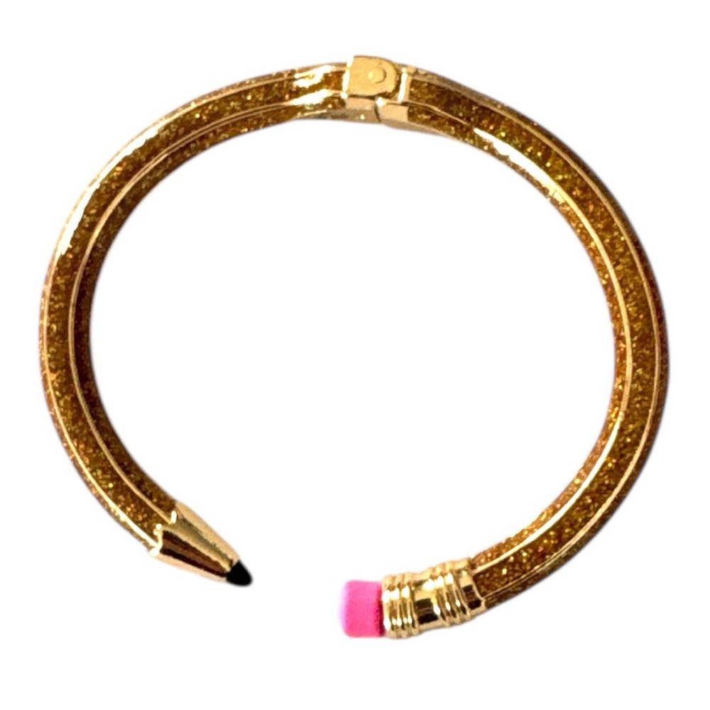 Betsey Johnson Pencil Hinged Bangle Cuff Bracelet Gold Pink - Picture 2 of 6